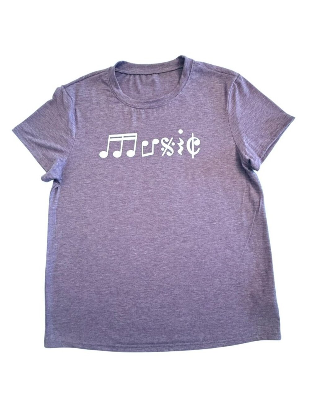 Music Symbols Shirt Womens L Purple Graphic Tee Soft Stretch Top